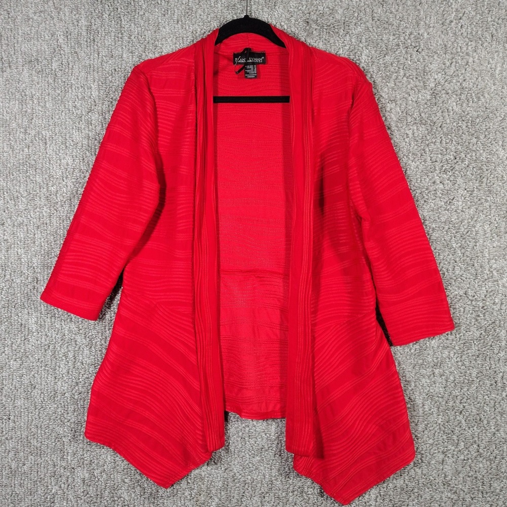 Frank Lyman Cardigan Red Textured Open Front Sharkbite Women 14 Sophisticated